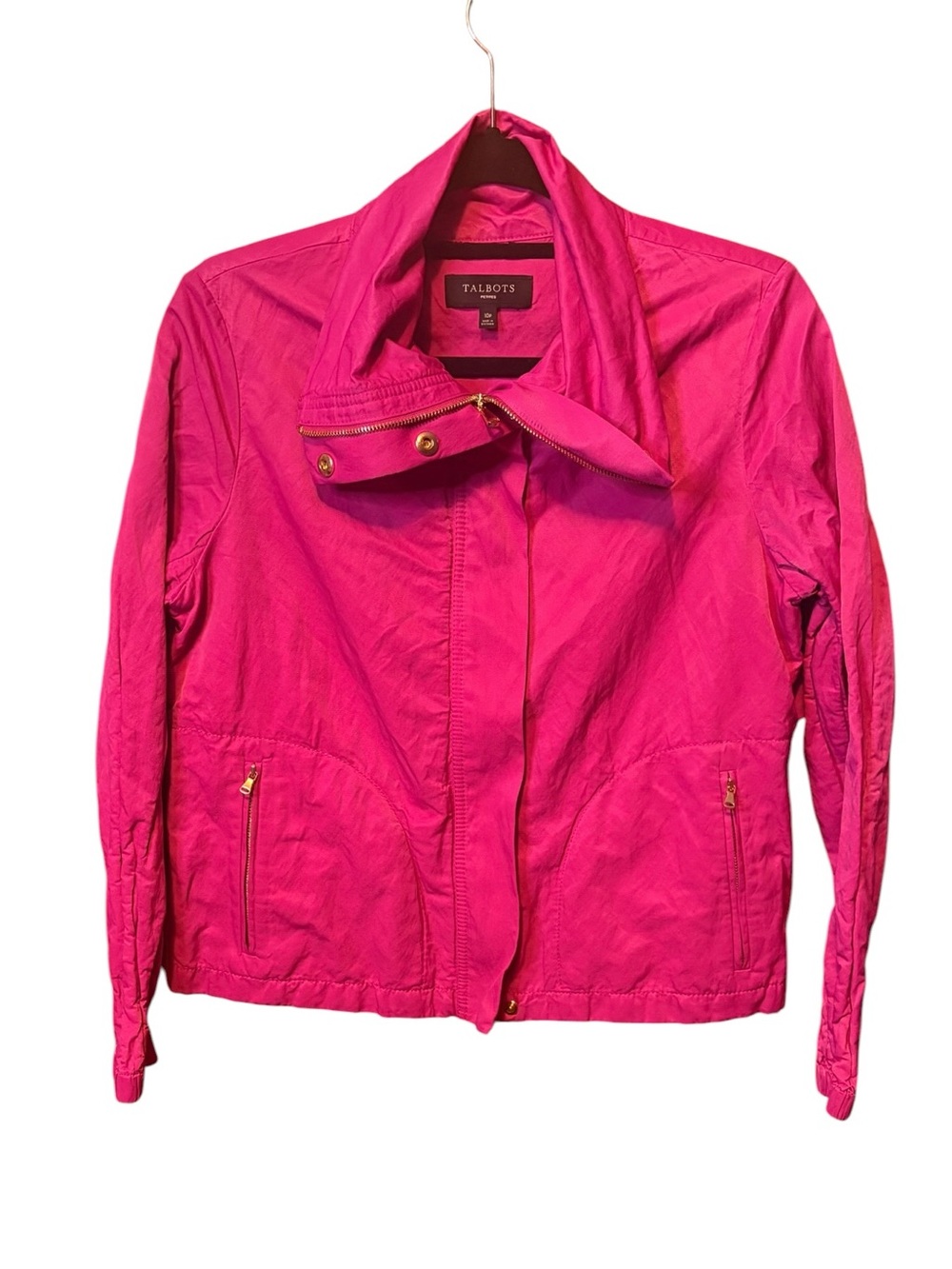 Talbots Magenta Lightweight Jacket Gold Hardware Zip Front Petite 10P